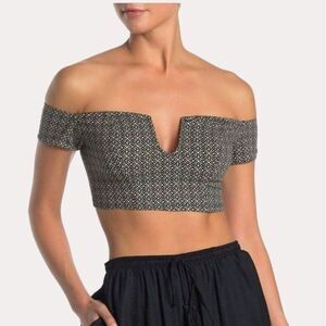Intimately Free People Lucky Now Brami Crop Top Off Shoulder Black Combo XS NWT